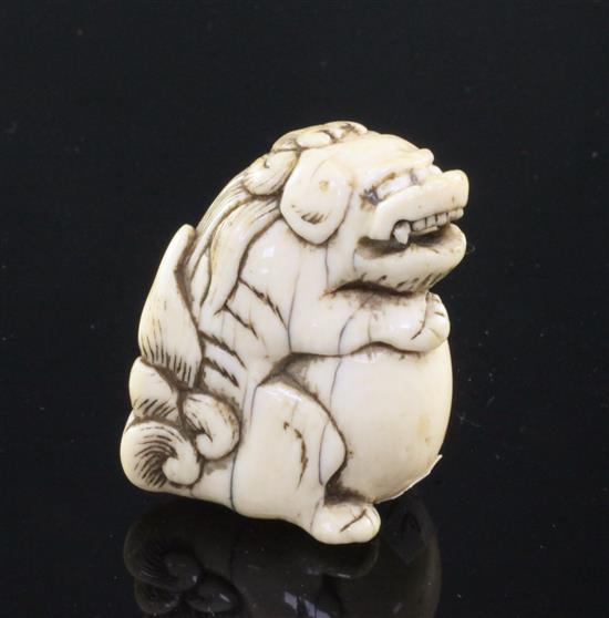 A Japanese ivory netsuke of a shi-shi, Edo period, 4cm